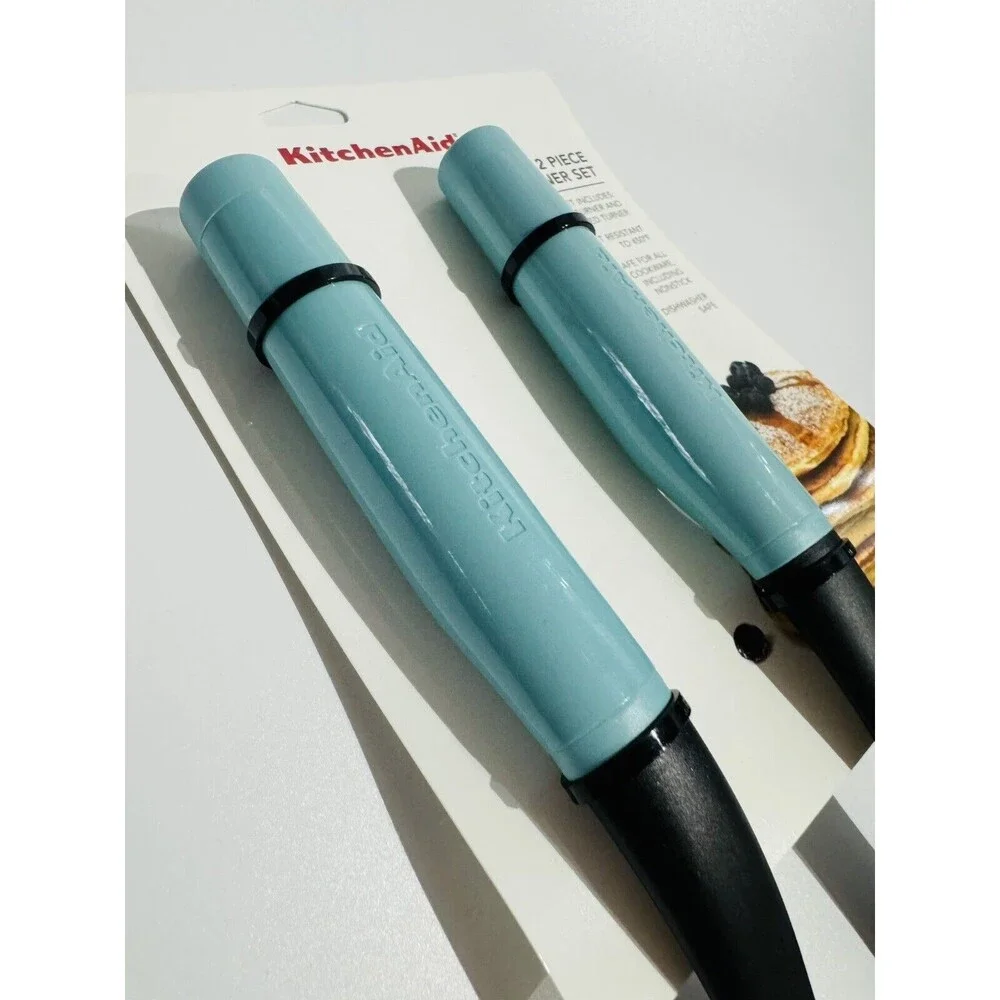 Kitchen Aid 2 Piece Turner and Spoon Set - Aqua Blue